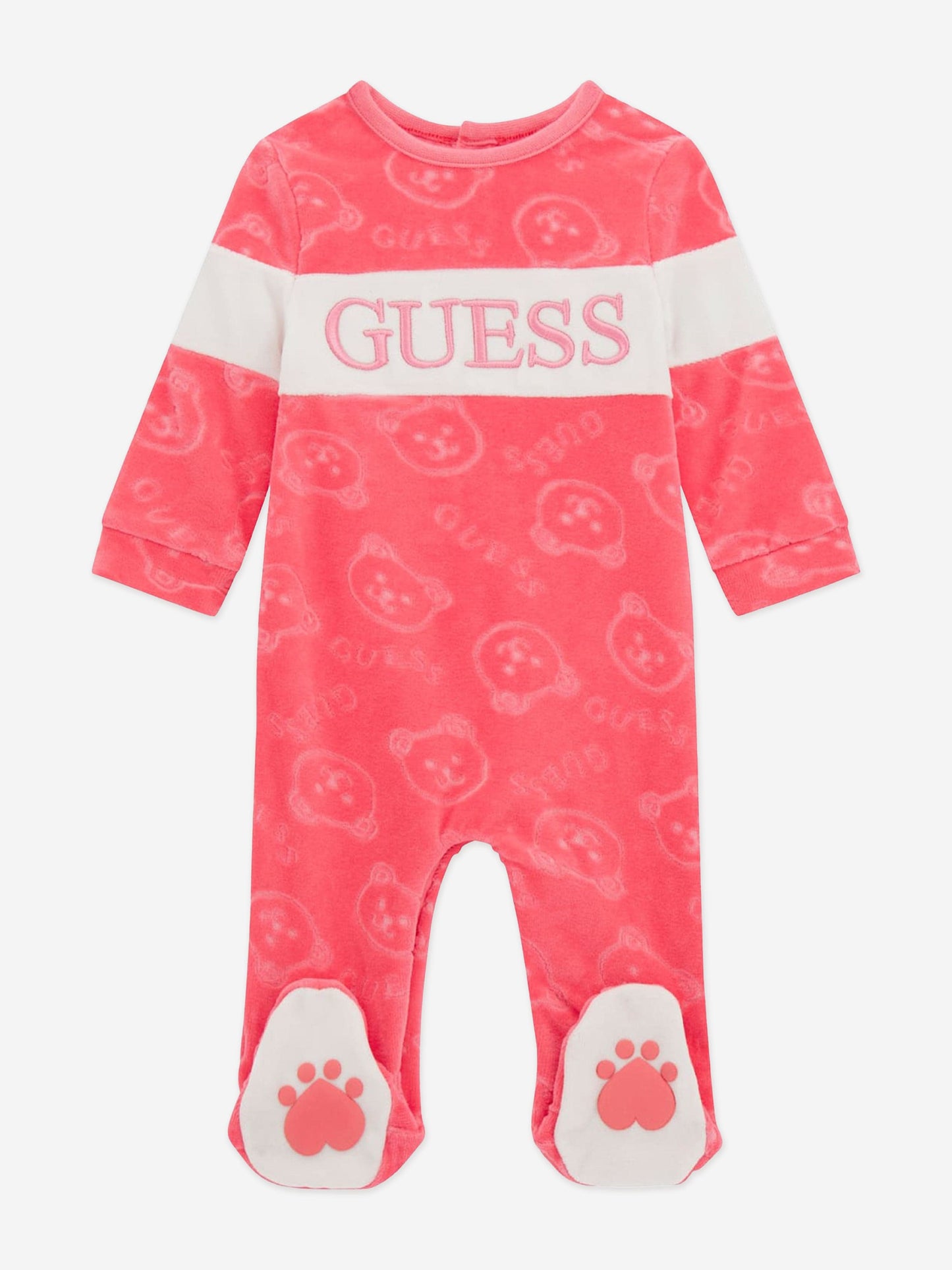 Guess 女童雪尼尔泰迪熊婴儿连体衣（粉色）