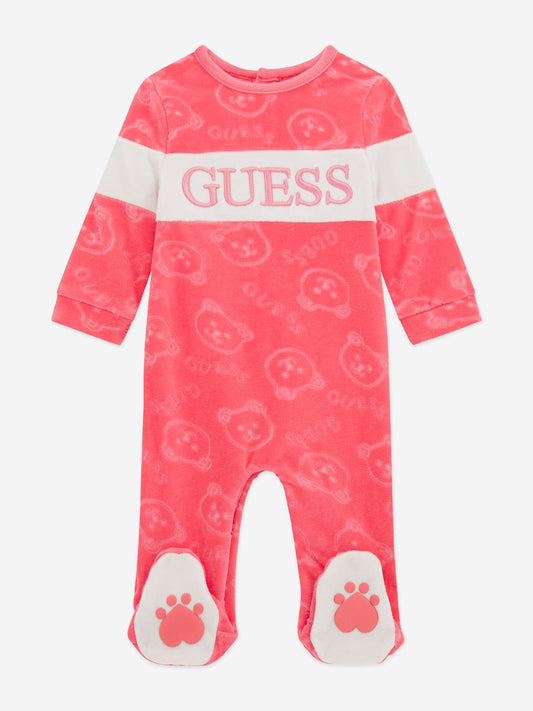 Guess 女童雪尼尔泰迪熊婴儿连体衣（粉色）