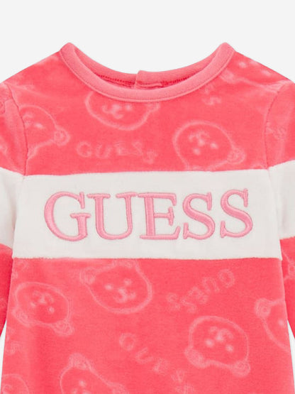 Guess 女童雪尼尔泰迪熊婴儿连体衣（粉色）