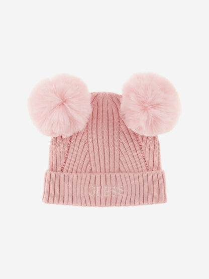 Guess Girls 针织 Pom Pom 帽子（粉色）