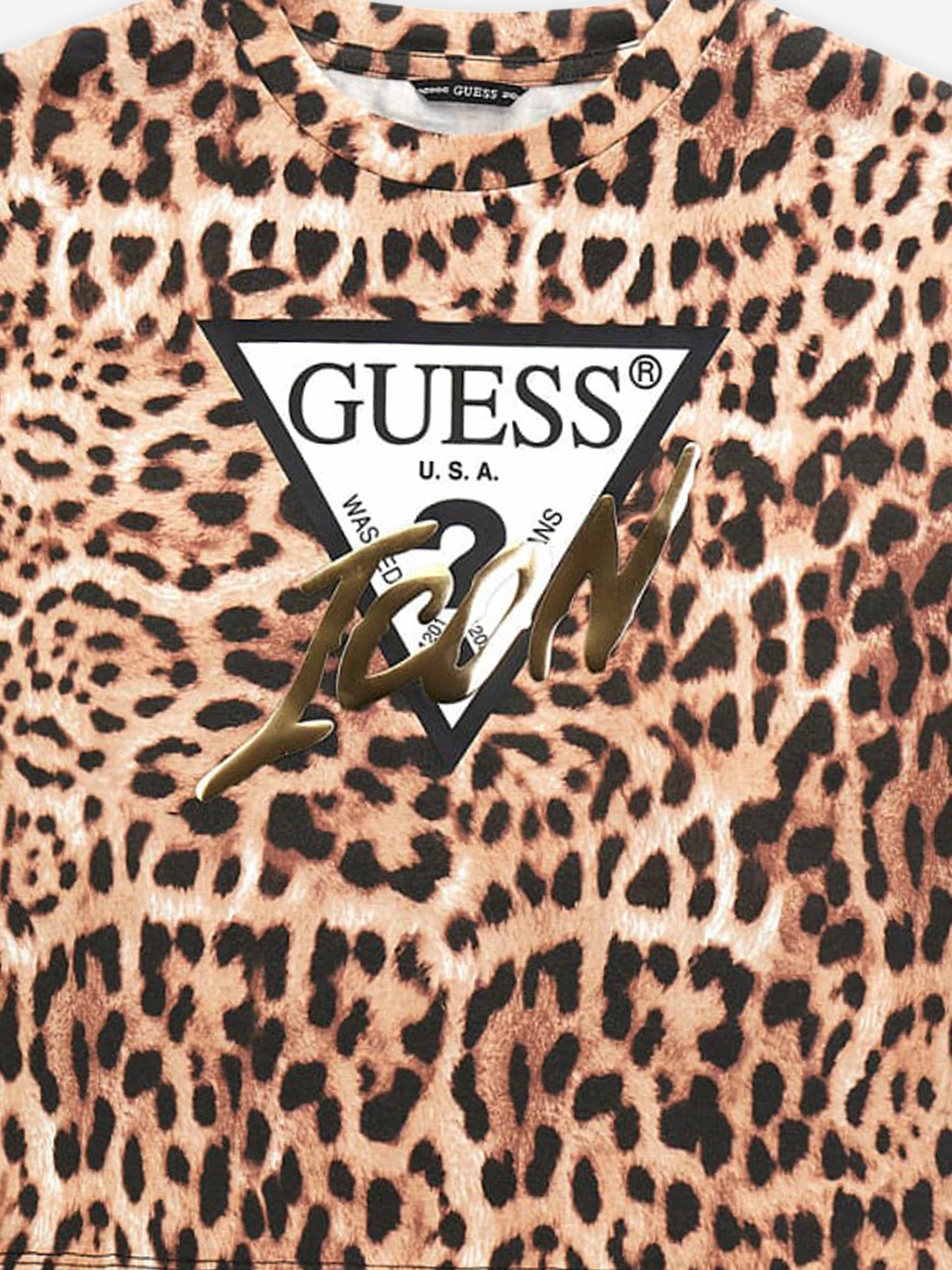 Guess 女童豹纹徽标 T 恤（棕色）