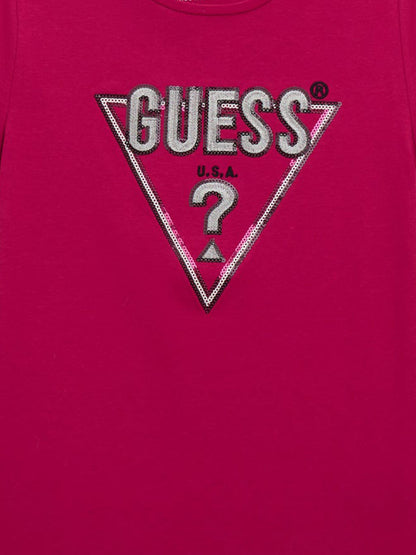 Guess Girls 徽标印花 T 恤（粉色）