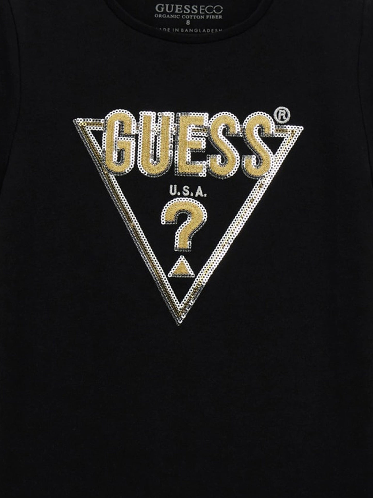 Guess Girls 徽标印花 T 恤（黑色）