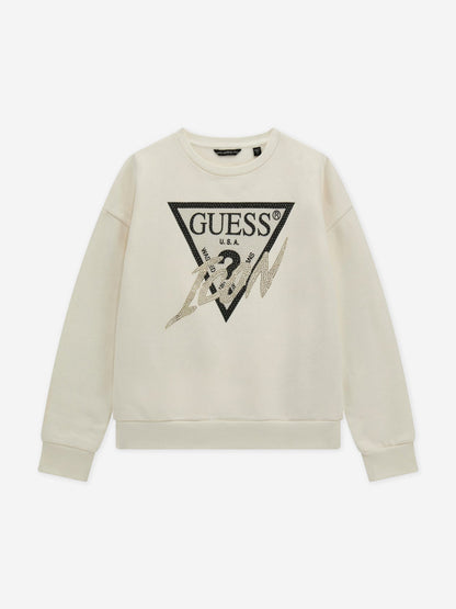 Guess 女童象牙色徽标运动衫