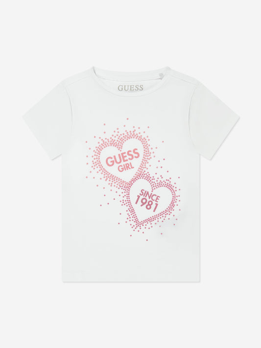 Guess Girls 白色爱心徽标 T 恤
