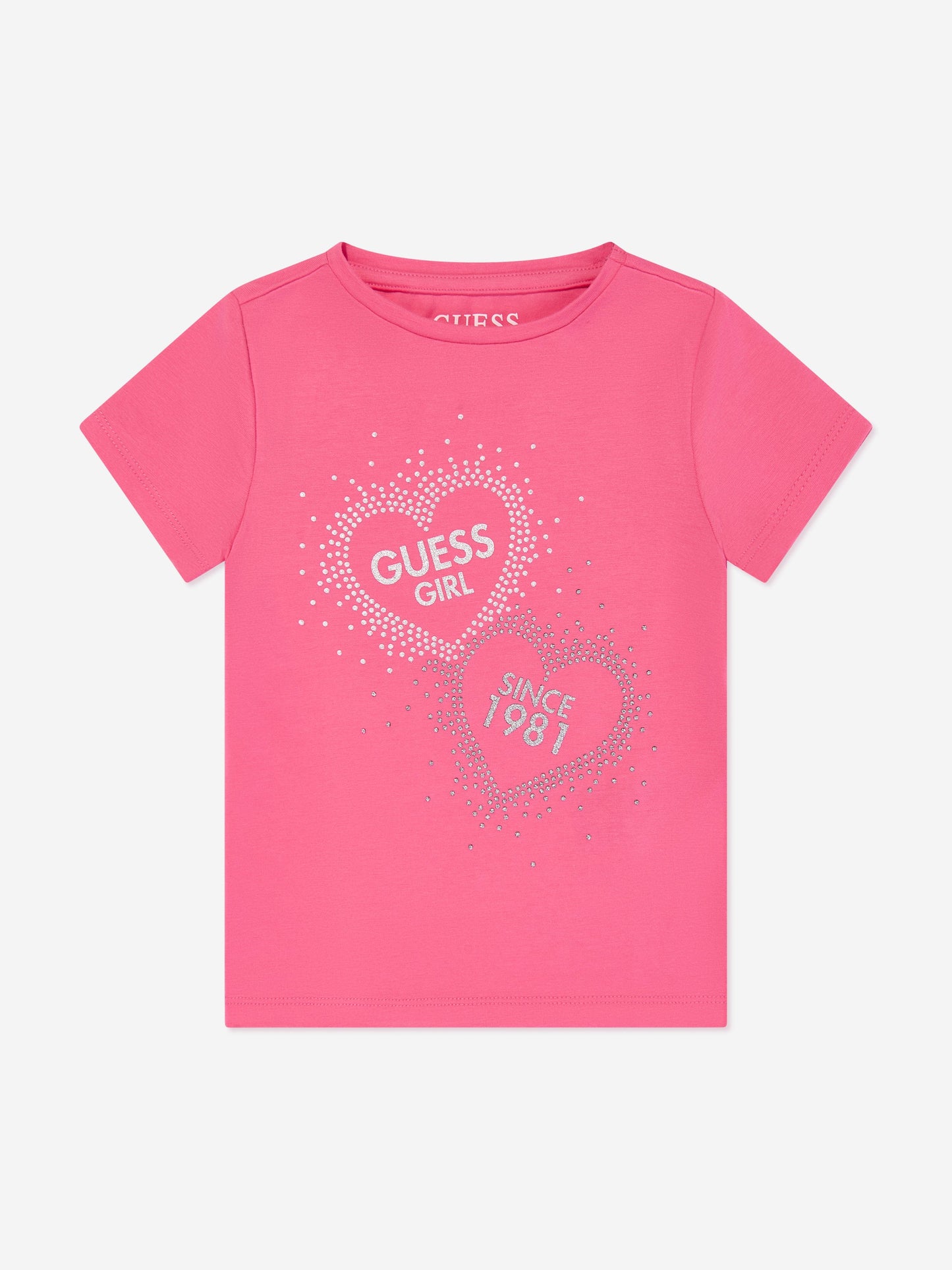 Guess Girls 心形徽标 T 恤（粉色）