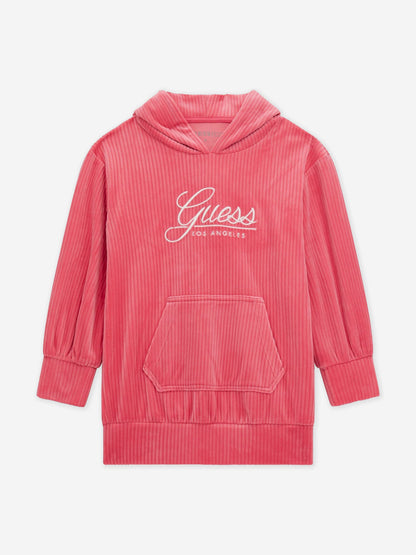 Guess 女童粉色灯芯绒连帽连衣裙
