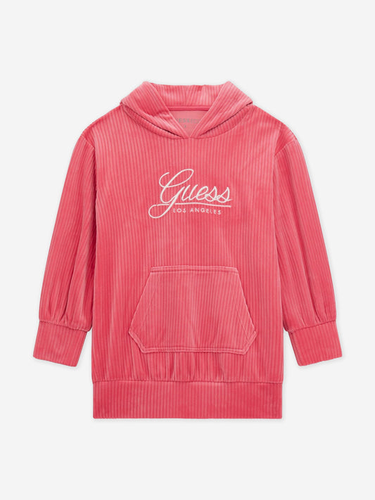 Guess 女童粉色灯芯绒连帽连衣裙