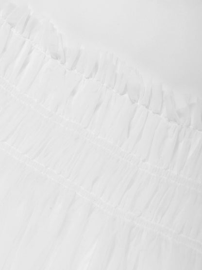 Girls Mixed Fabric Dress in White