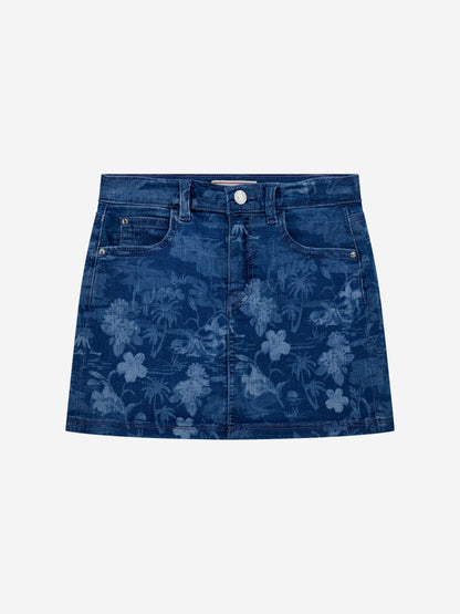 Girls Tropical Jungle Denim Skirt in Blue