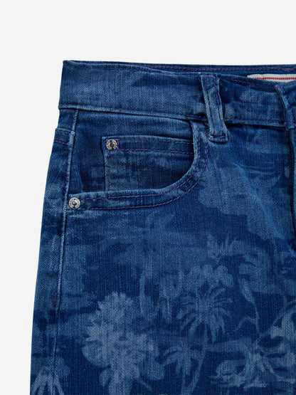 Girls Tropical Jungle Denim Skirt in Blue