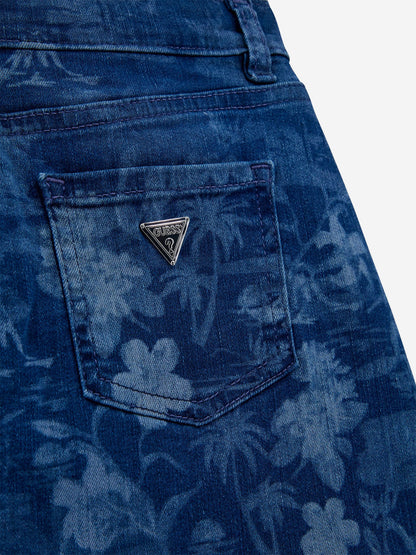 Girls Tropical Jungle Denim Skirt in Blue