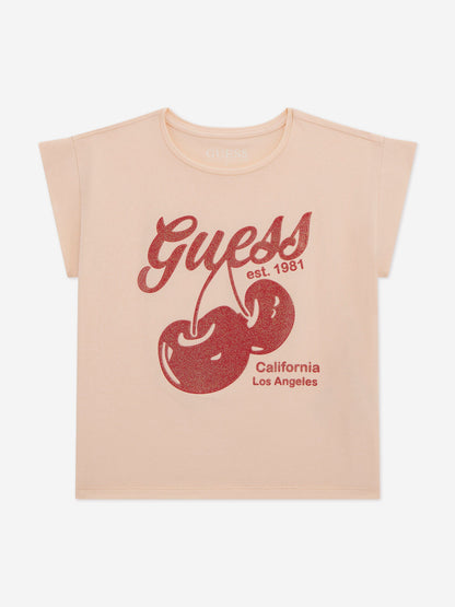 Girls Cherry Midi T-Shirt in Pink