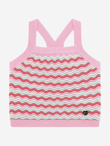 Girls Wavy Sweater Tank Top in Pink