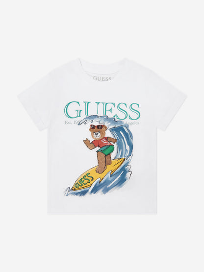 Boys Surfer Bear T-Shirt in White