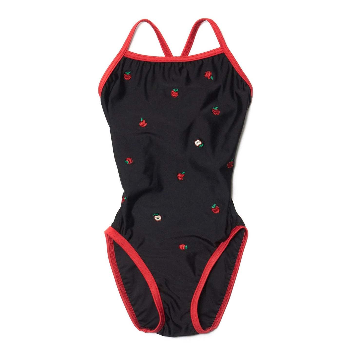 女童黑色刺绣专业泳衣