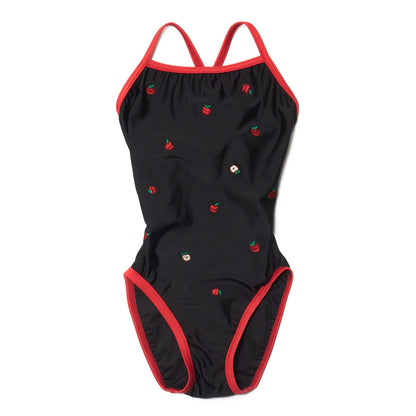 女童黑色刺绣专业泳衣