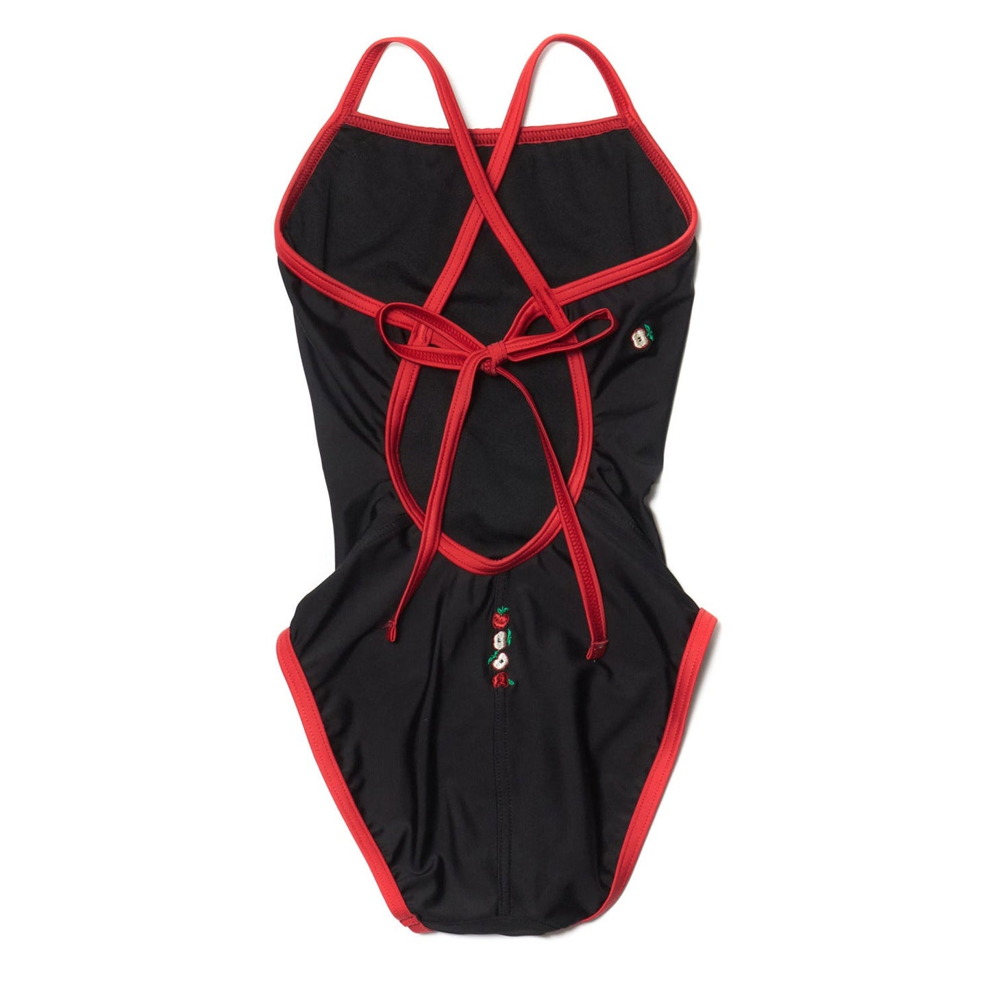 女童黑色刺绣专业泳衣