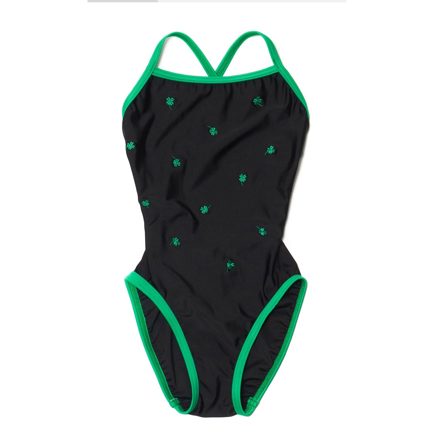 女童黑色刺绣专业泳衣