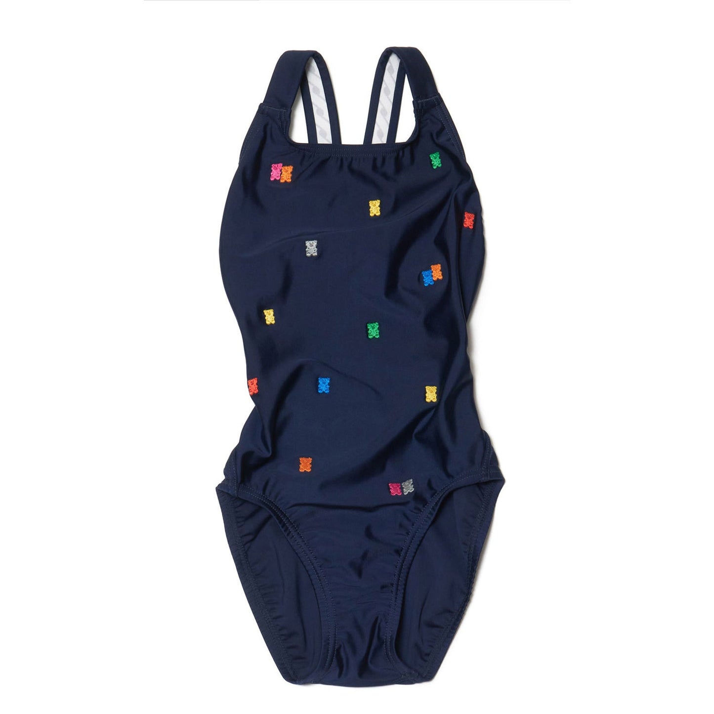 女童藏青色刺绣专业泳衣