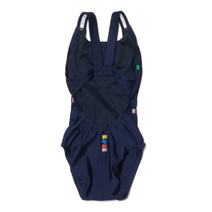 女童藏青色刺绣专业泳衣