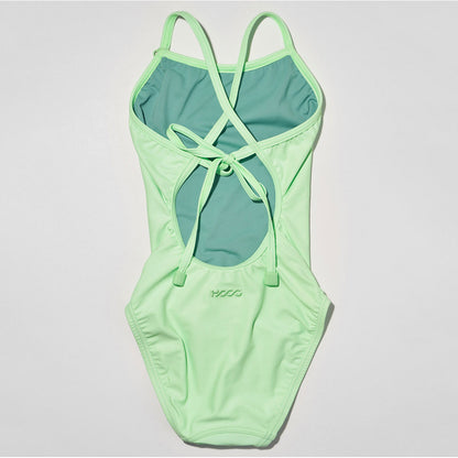女童荧光绿色专业泳衣