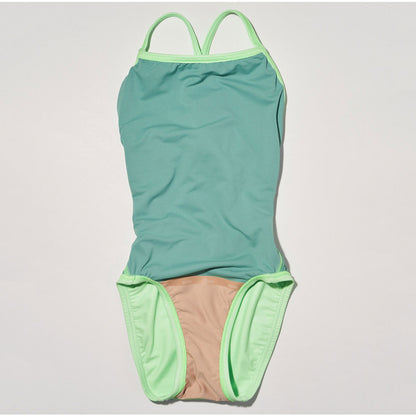 女童荧光绿色专业泳衣