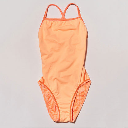 女童橙色刺绣专业泳衣