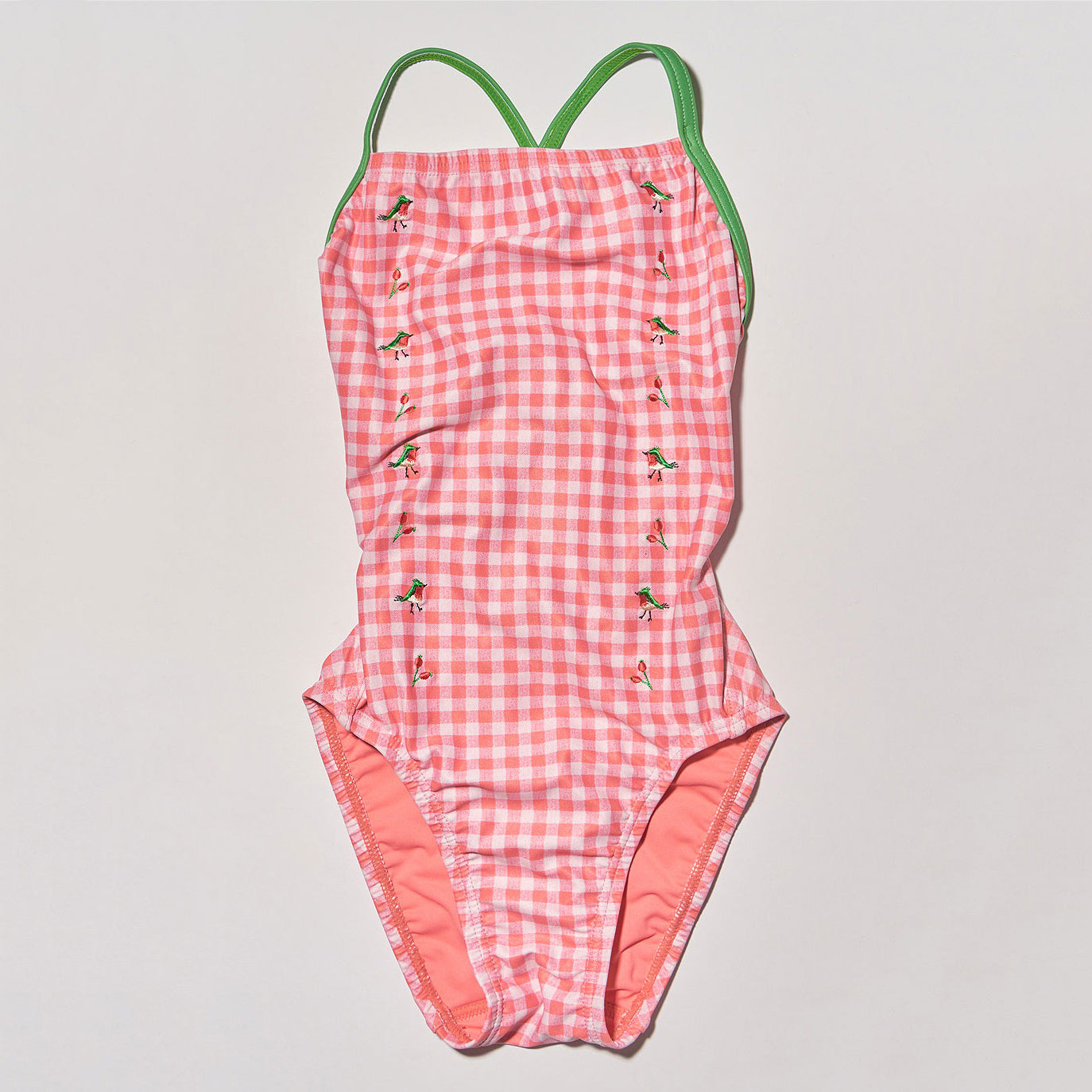女童粉色格子专业泳衣