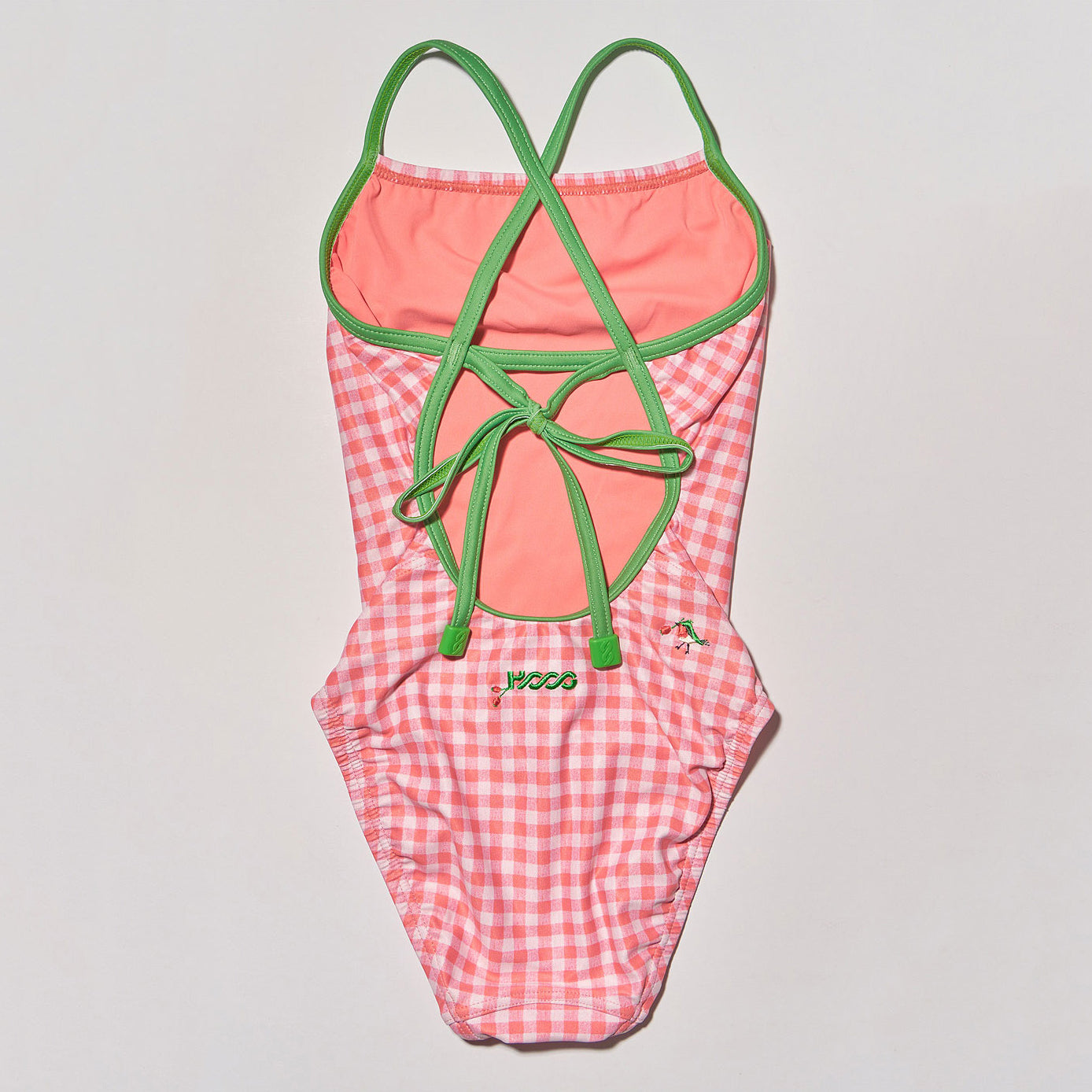女童粉色格子专业泳衣