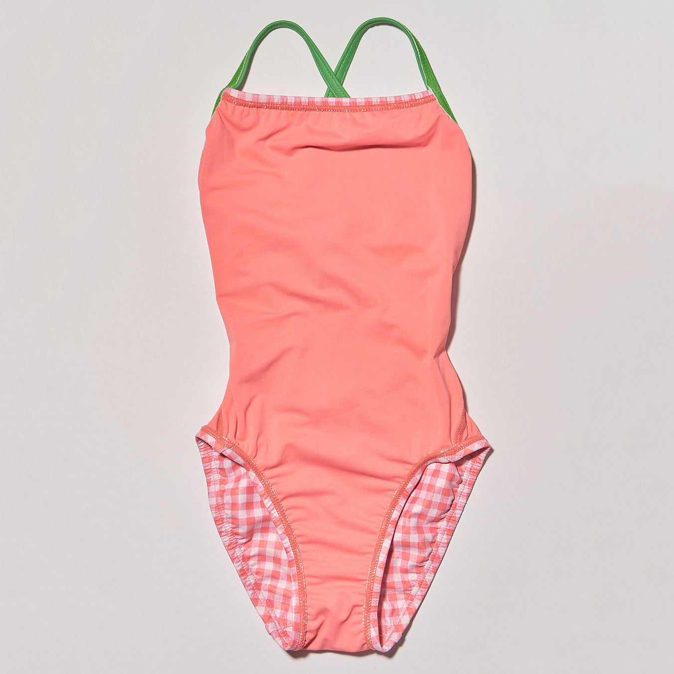 女童粉色格子专业泳衣