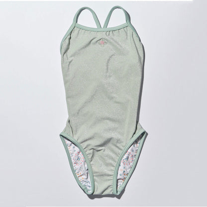 女童浅绿色双面专业泳衣