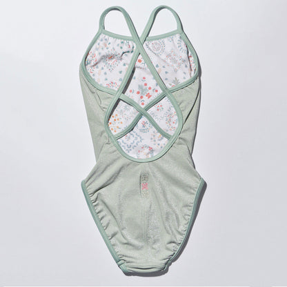 女童浅绿色双面专业泳衣