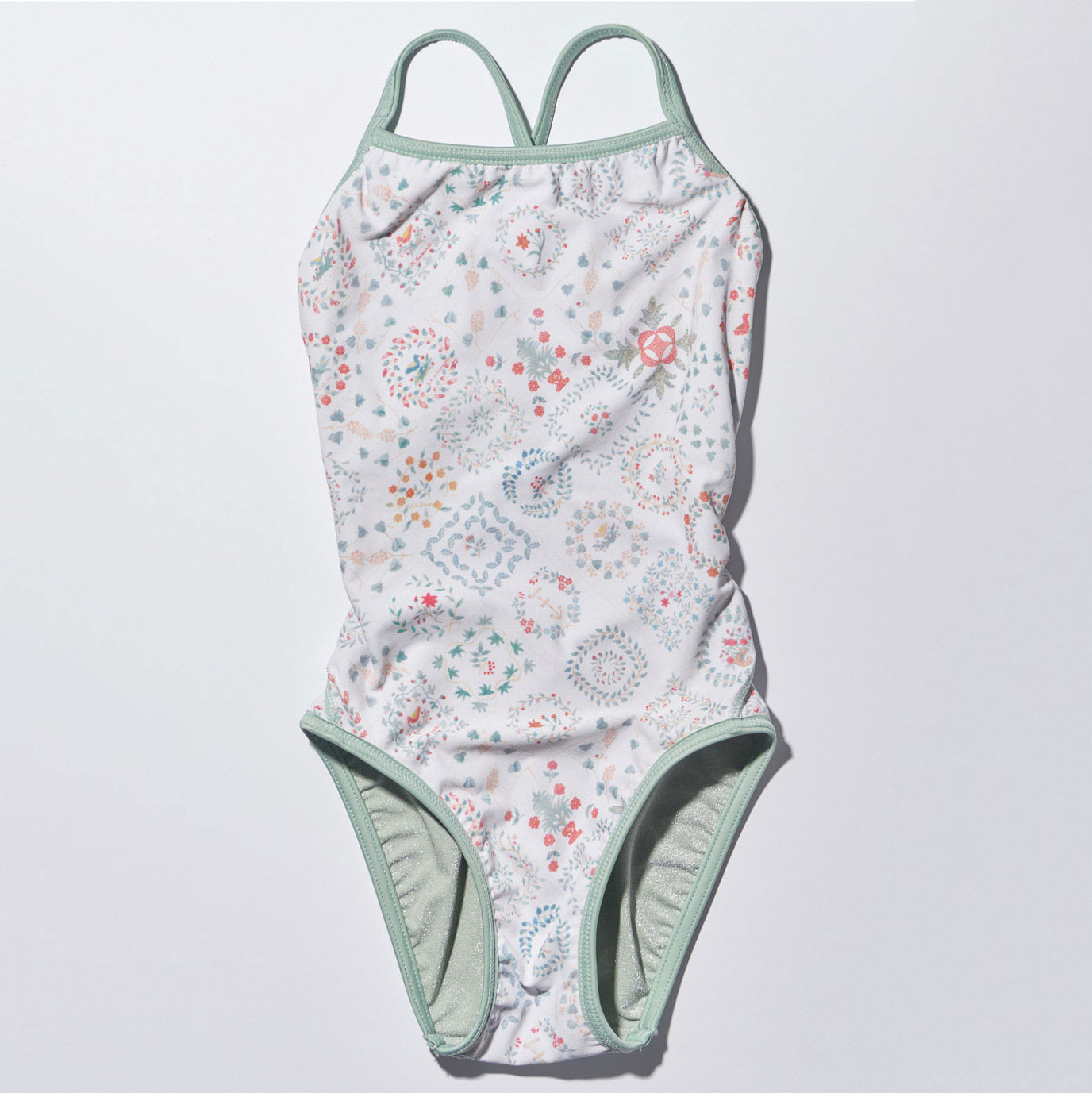 女童浅绿色双面专业泳衣