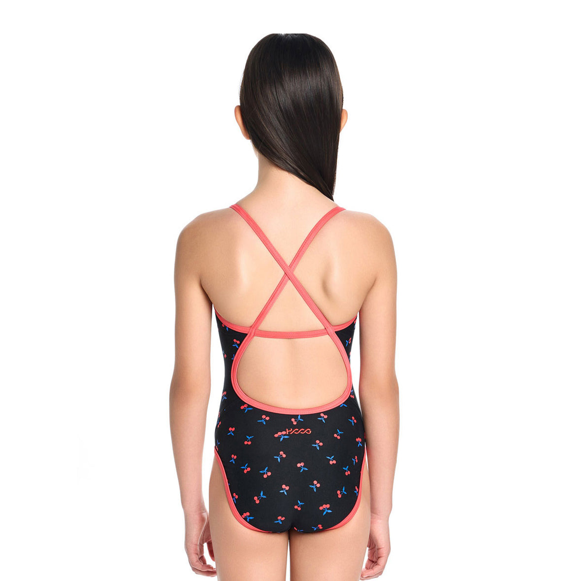 女童黑色印花专业泳衣