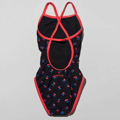 女童黑色印花专业泳衣