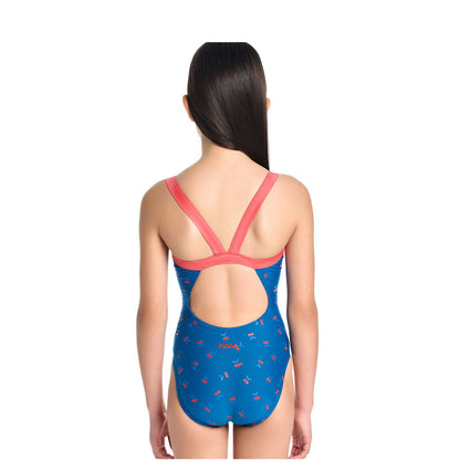 女童蓝色印花专业泳衣