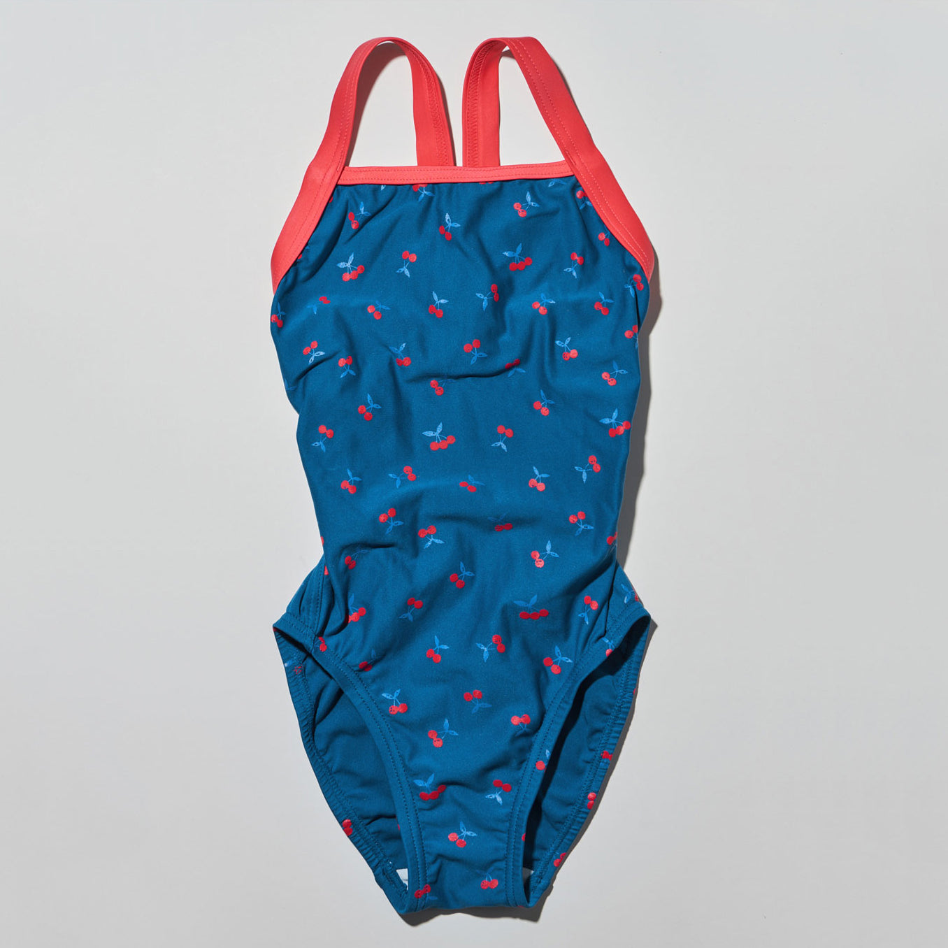女童蓝色印花专业泳衣