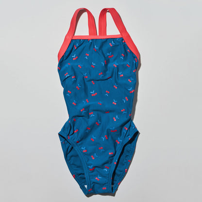 女童蓝色印花专业泳衣