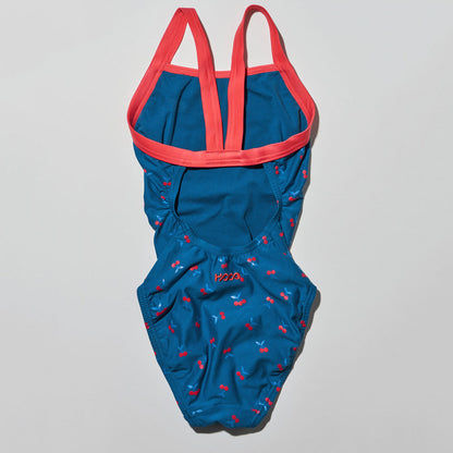 女童蓝色印花专业泳衣