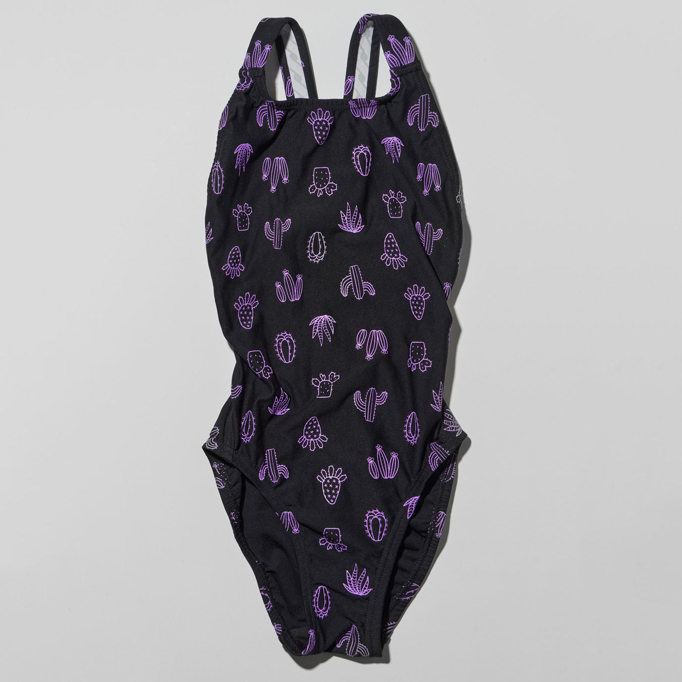 女童黑色印花专业泳衣