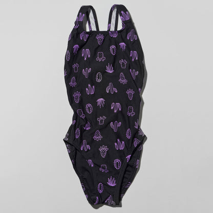 女童黑色印花专业泳衣