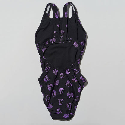女童黑色印花专业泳衣