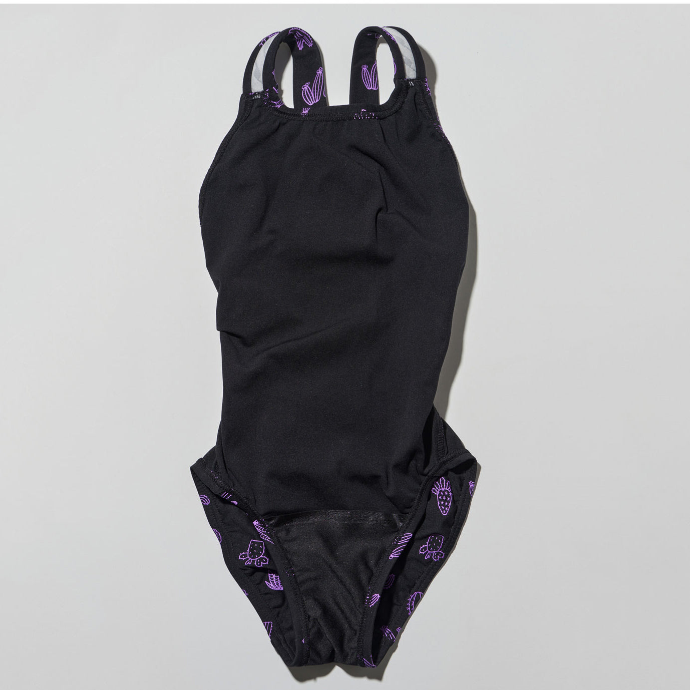 女童黑色印花专业泳衣