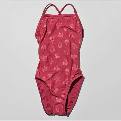 女童蓝色印花专业泳衣