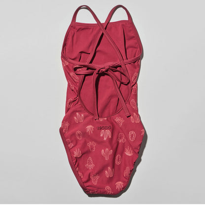 女童蓝色印花专业泳衣