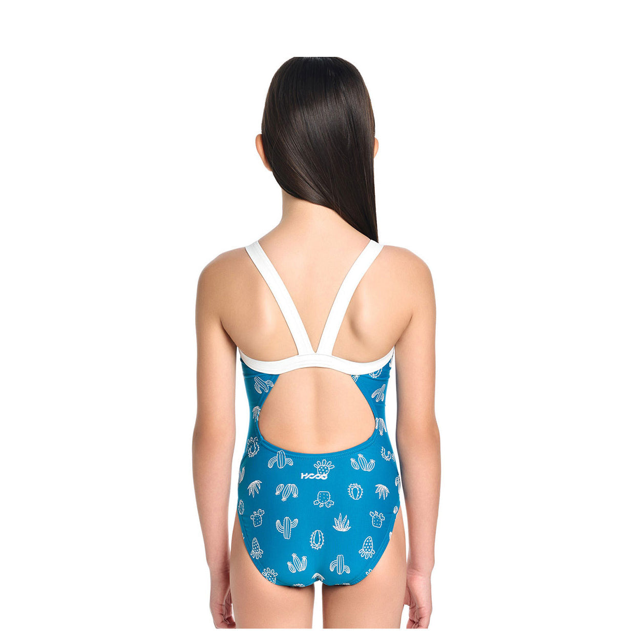 女童蓝色印花专业泳衣