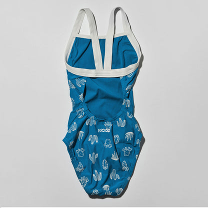 女童蓝色印花专业泳衣