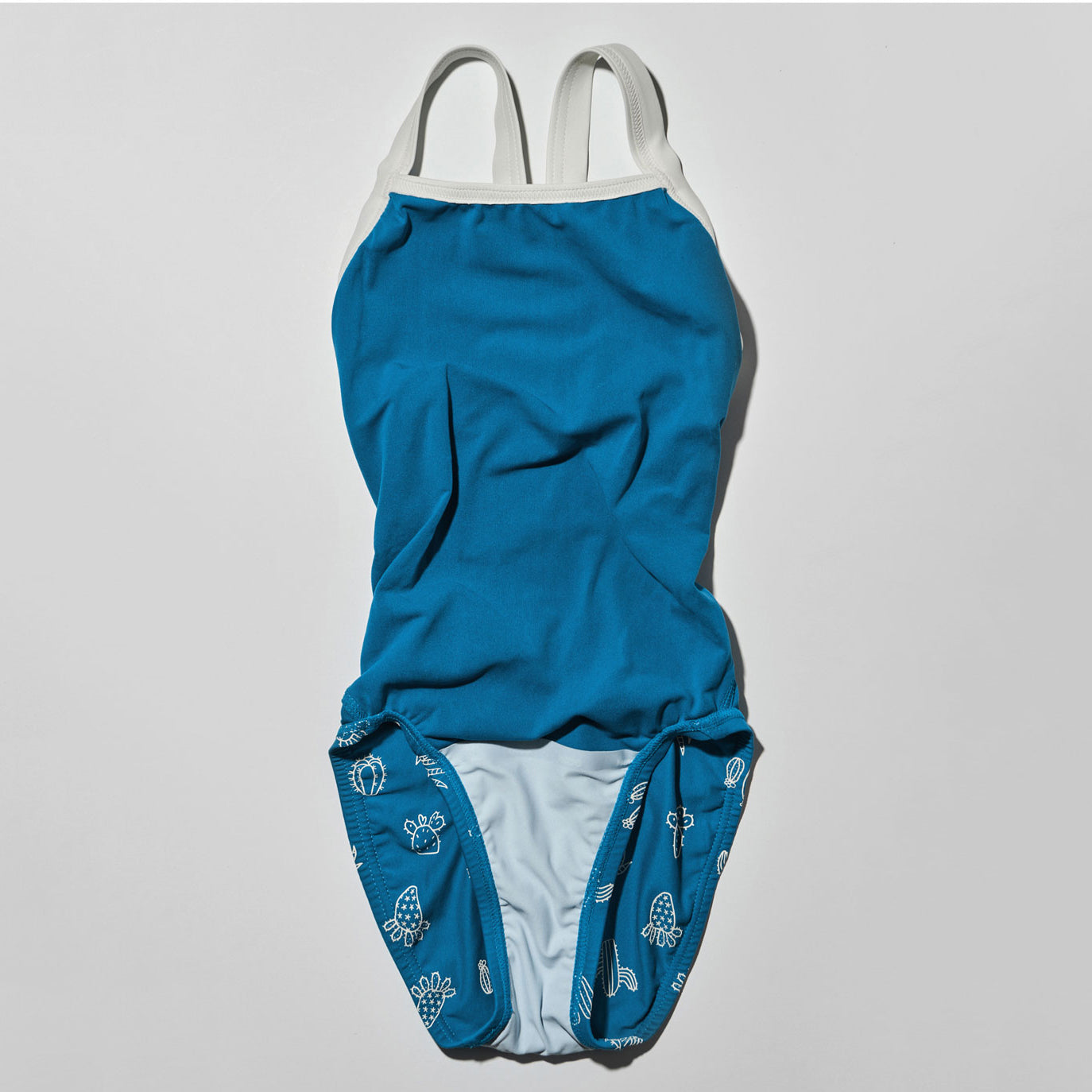 女童蓝色印花专业泳衣