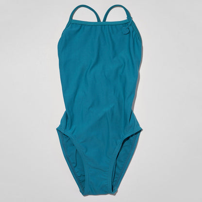 女童孔雀蓝色专业泳衣